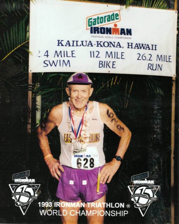 Charlie with medal after 1993 Gatorade IronMan in Kona, Hawaii